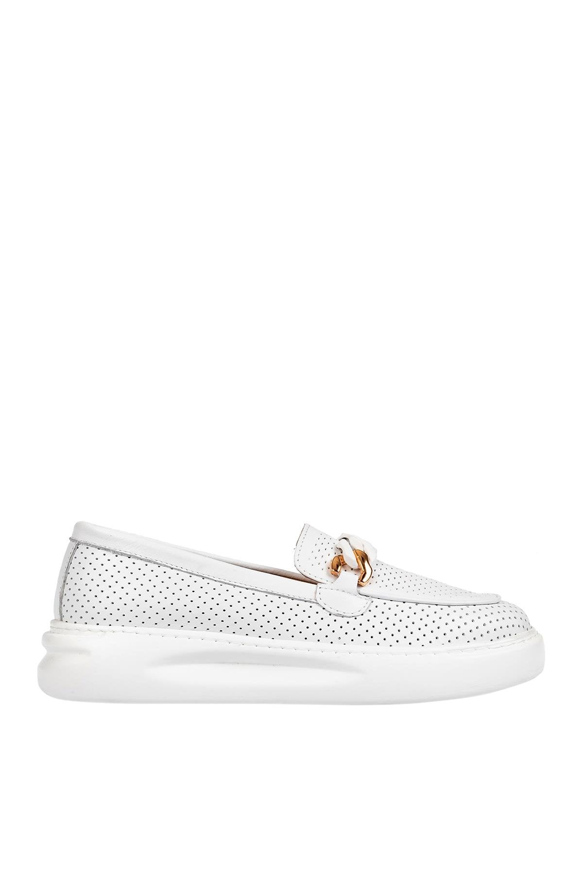 DGN 422 HAKİKİ DERİ KADIN LOAFER AYAKKABI BEYAZ