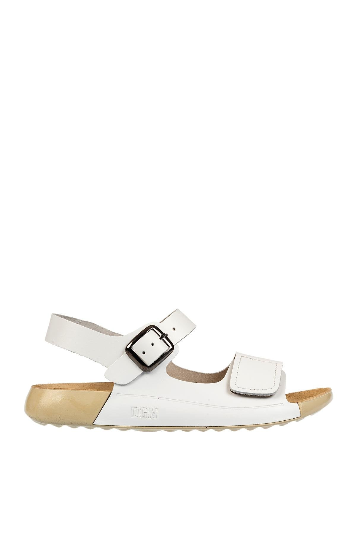 DGN P28 HAKİKİ DERİ KADIN SANDALET BEYAZ