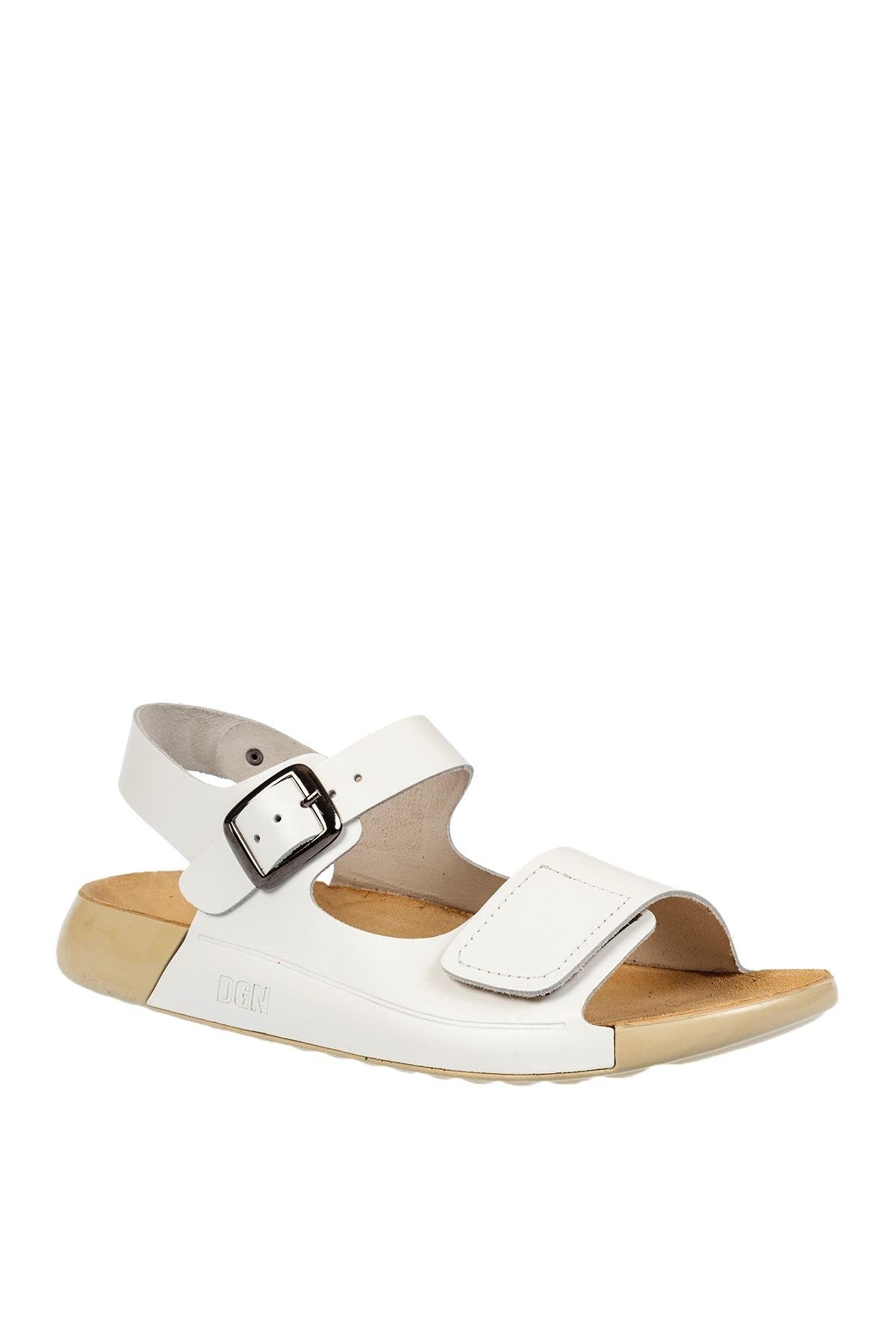 DGN P28 HAKİKİ DERİ KADIN SANDALET BEYAZ
