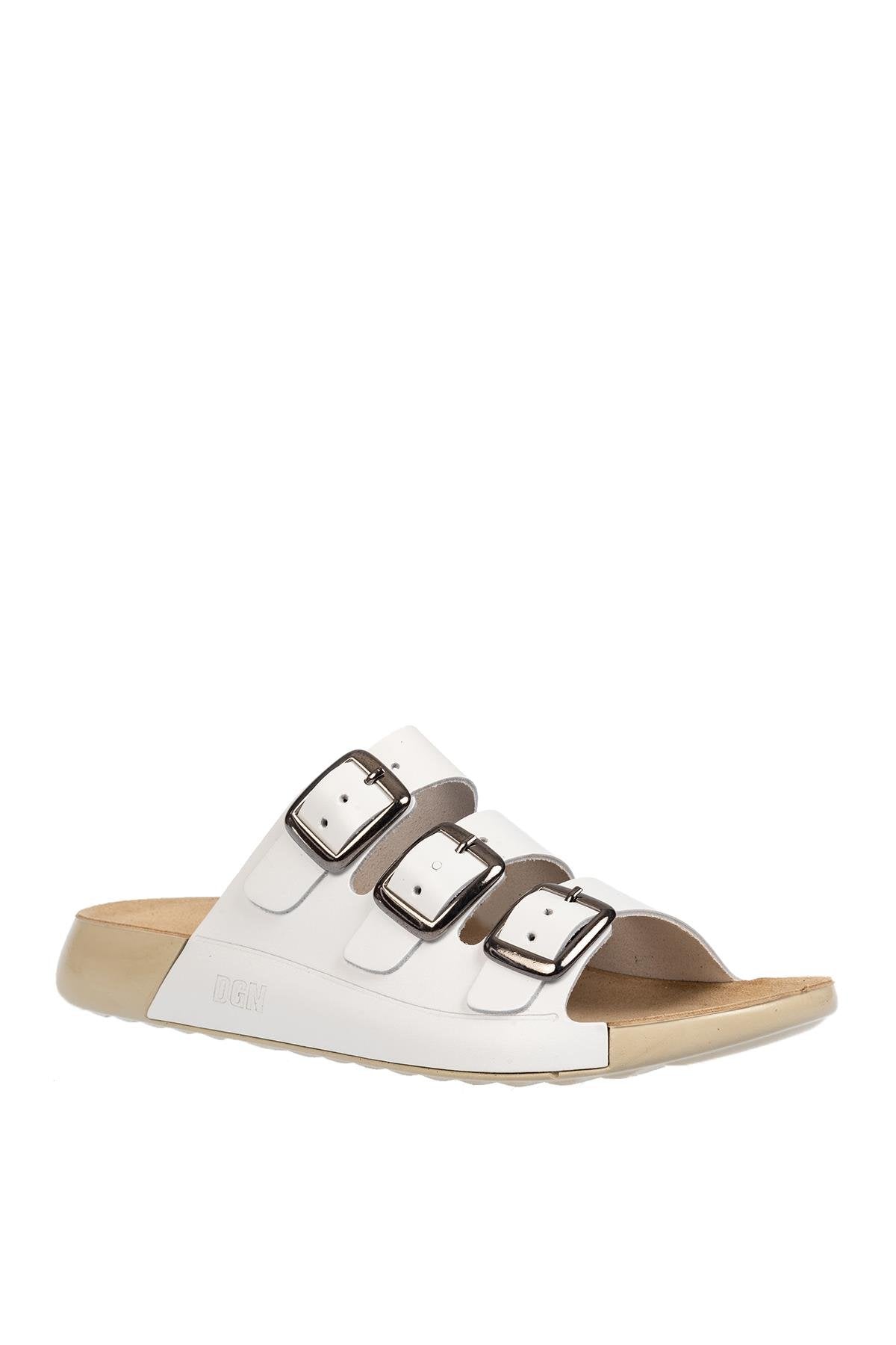 DGN P29 HAKİKİ DERİ KADIN TERLİK BEYAZ