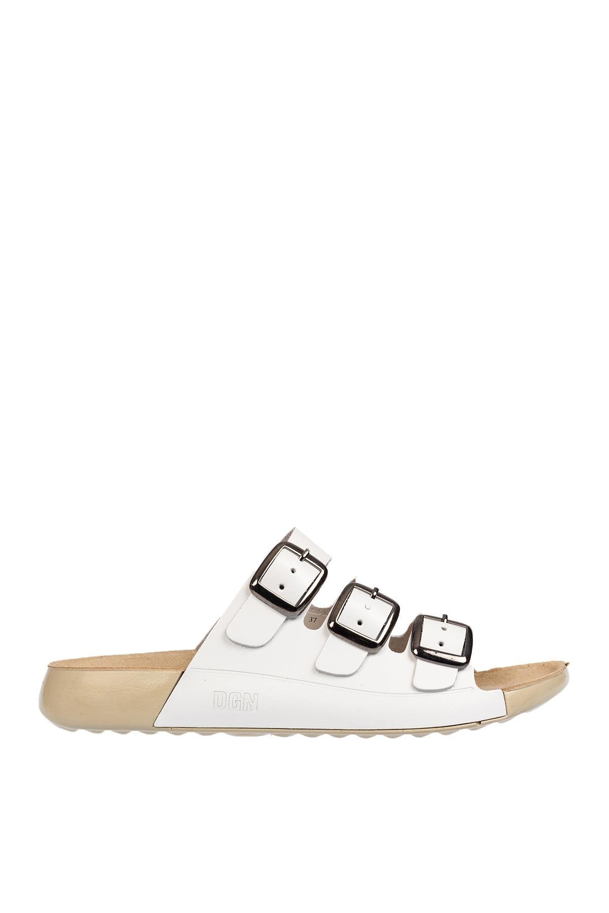 DGN P29 HAKİKİ DERİ KADIN TERLİK BEYAZ