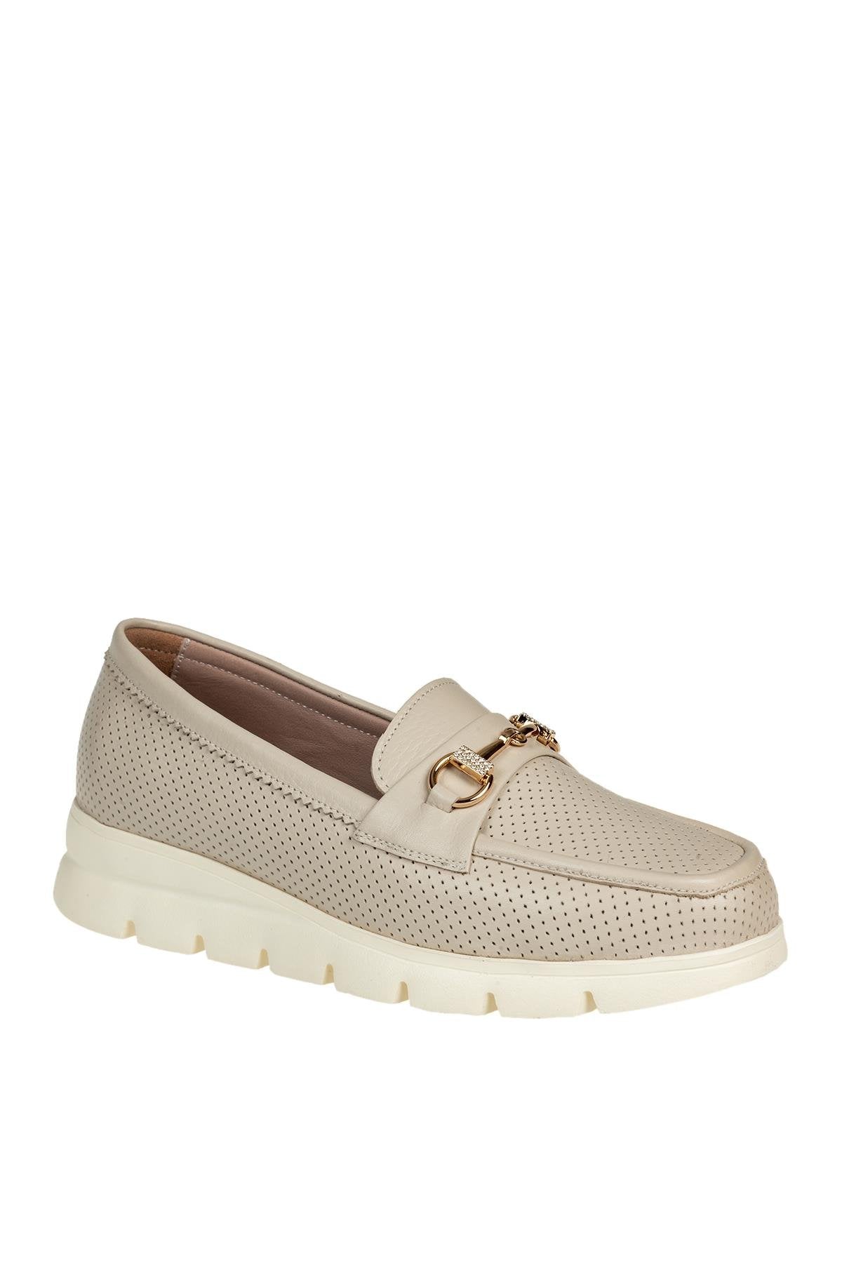 ÜÇEL 6095-1 KADIN LOAFER AYAKKABI EKRU
