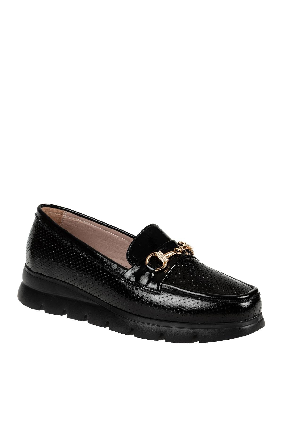 ÜÇEL 6095-1 KADIN LOAFER AYAKKABI SİYAH RUGAN